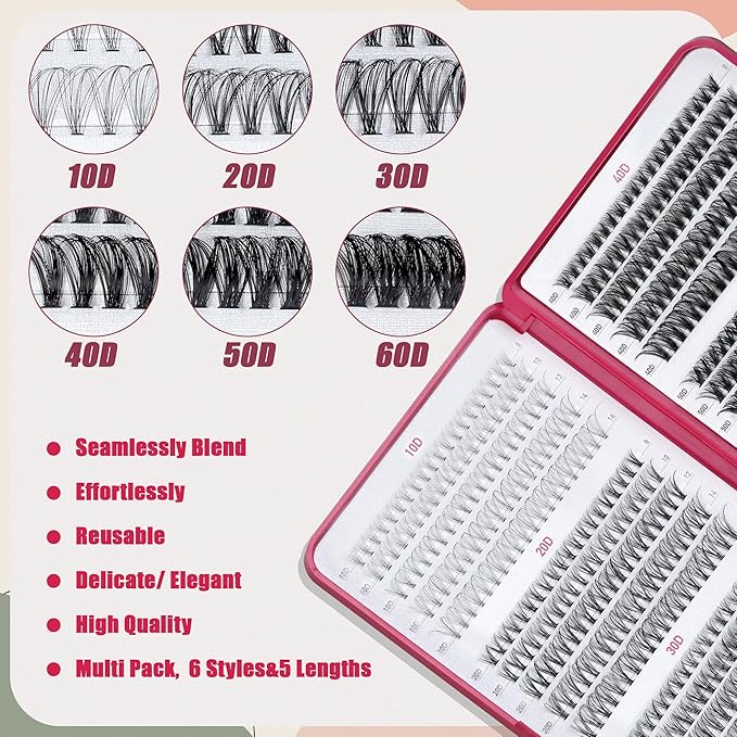 Bombshell SE Lash Clusters 600PCS Lashes - Lash Clusters 10D 20D 30D+40D50D60D Individual Lashes Clusters D Curl Lash Extension 8-16MM Eyelash Clusters DIY Cluster Eyelash Extensions for Beginners