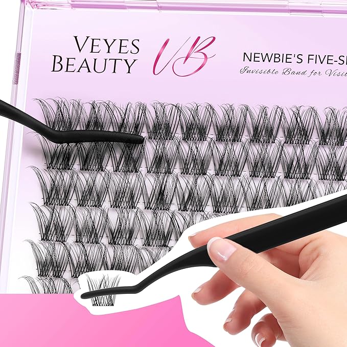 VEYESBEAUTY Lash Clusters Individual Eyelash Extensions Thin & Invisible Band DIY False Eyelashes for Self-application Newbie's Five-Second Series Wispy Lash Tray, LuxeBold 12mm Single Length