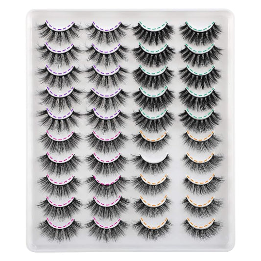 JIMIRE 20 Pairs False Eyelashes 4 Styles Mink Eyelashes Fluffy Pack 3D Volume Faux Mink Cat Eye Lashes Pack