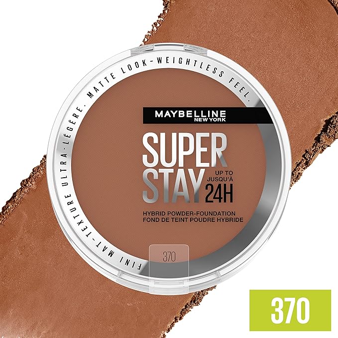 Maybelline Super Stay Up to 24HR Hybrid Powder-Foundation, Medium-to-Full Coverage Makeup, Matte Finish, 370, 1 Count