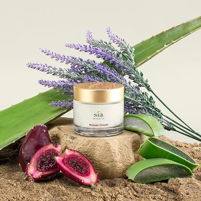 Rescue Face Cream (65g/2.3oz Glass Jar) | Facial Moisturizer w/Prickly Pear Cactus, Aloe Vera, Green Tea Extract | Natural, Clean, Botanical Skincare for Women