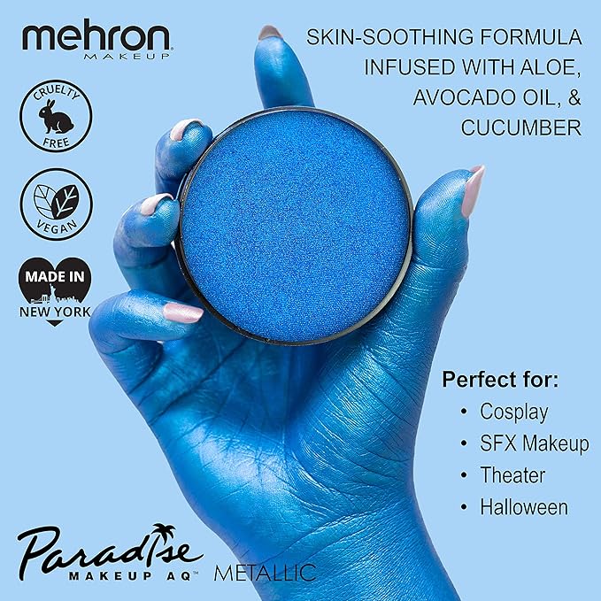 Mehron Paradise FX Metallics – Metallic Dark Blue 1.4 oz | Professional Water Activated Shimmering Metallic Paint for Raves, Costumes, Special Effects, Halloween, Stage, Screen, Theater & Cosplay FX