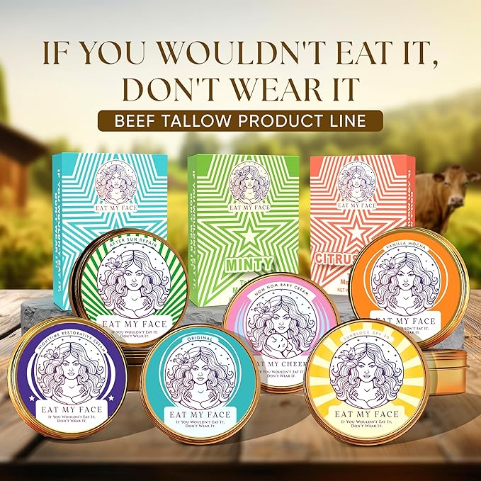 Eat My Face Tallow Face Moisturizer - Beef Tallow for Face Neck & Body, Beef Tallow Moisturizer, Organic Beef Tallow Face Cream, Grass Fed Beef Tallow for Skin, Made in USA - Tallow Cream, 4.0 fl oz