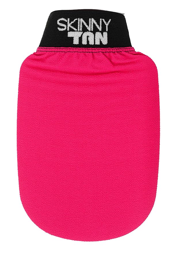 Skinny Tan, Exfoliating Glove Mitt - Dual Sided for Different Levels of Exfoliation - Vegan, Cruelty Free - Preps Skin for Self Tanner - Pink, 1 Pc