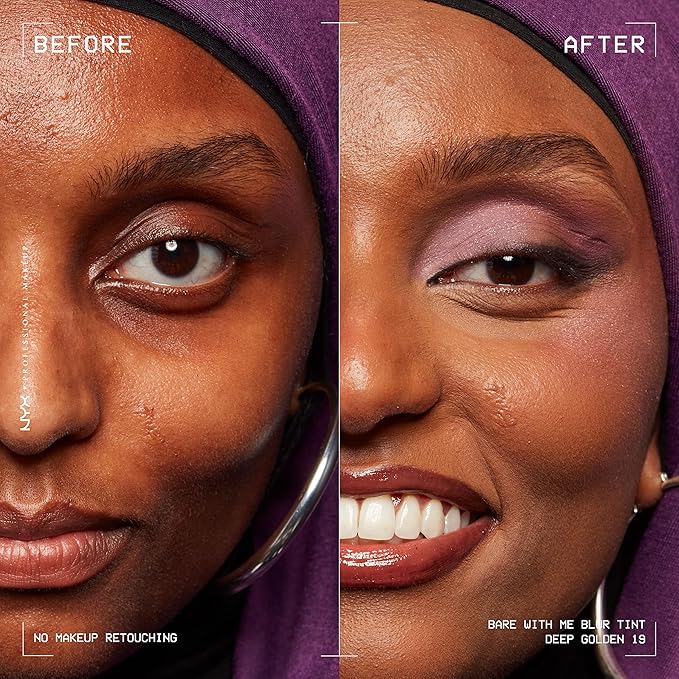 NYX PROFESSIONAL MAKEUP Bare With Me Blur Skin Tint Foundation Make Up with Matcha, Glycerin & Niacinamide - Deep Golden