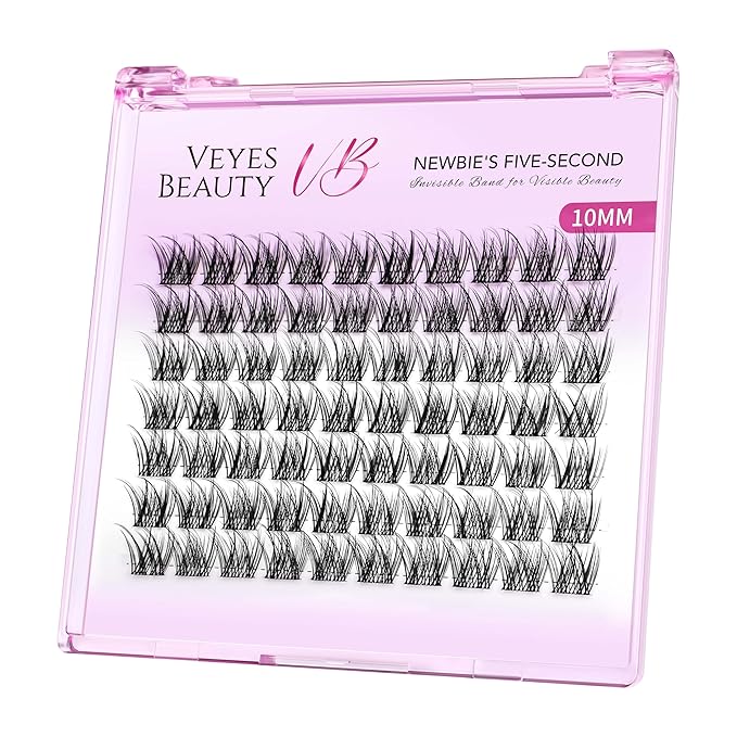 VEYESBEAUTY Lash Clusters Individual Eyelash Extensions Thin & Invisible Band DIY False Eyelashes for Self-application Newbie's Five-Second Series Wispy Lash Tray, LuxeBold 10mm Single Length