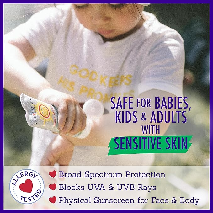 California Baby Super Sensitive SPF 30+ Sunscreen | Broad Spectrum | Titanium Dioxide | Hypoallergenic Unscented Mineral Sunscreen | Reef Safe Sunscreen | Sensitive Skin Friendly | 82g / 2.9oz