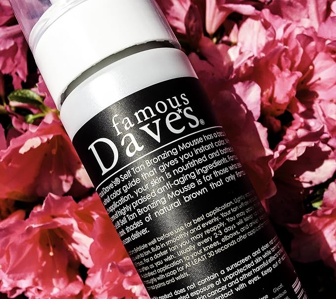 Dark Tanning Mousse w/Instant Bronzer by Famous Dave’s | Sunless Self Tanner | Organic & Natural Ingredients for Medium/Darker Skin Tones | Moisturizing Glow with Natural Tan Results