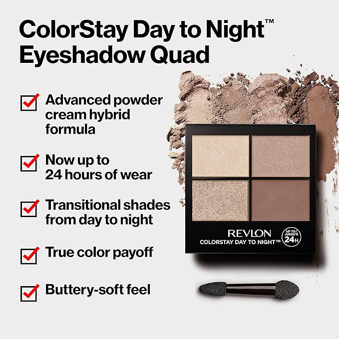 Revlon Eyeshadow Palette by Revlon, ColorStay Day to Night Up to 24 Hour Eye Makeup, Velvety Pigmented Blendable Matte & Shimmer Finishes, 555 Moonlit, 0.16 Oz, 555 Moonlit, 0.16 oz