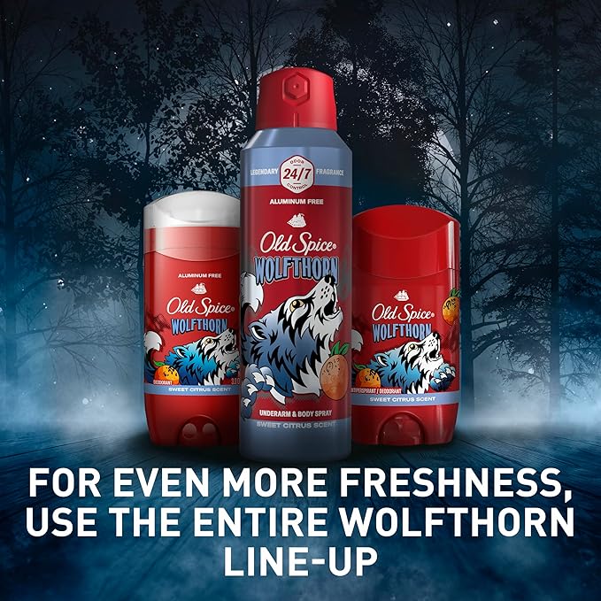 Old Spice Aluminum Free Deodorant for Men, 24/7 Odor Protection, 24/7 Freshness & Lasting Scent, Goes on Clear, Wolfthorn with Sweet Citrus Scent, 2.6 oz