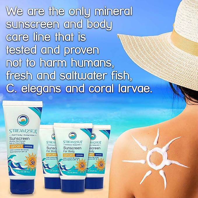 STREAM 2 SEA SPF 30 Mineral Sunscreen Biodegradable and Reef Safe, 1 Fl oz Travel Size Pack of 3, Paraben Free Non Greasy and Moisturizing Mineral Sunscreen For Face and Body Against UVA and UVB