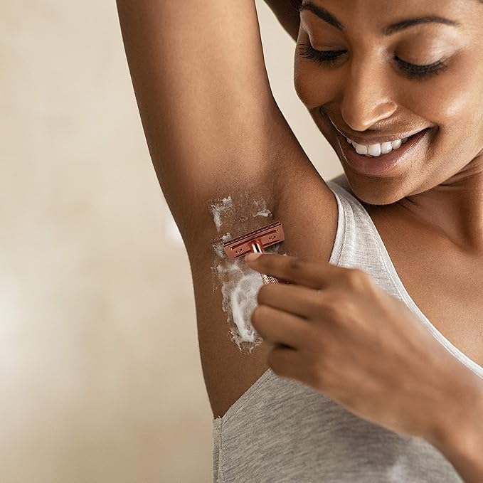 Safety Razor for Women, Men's Single Blade Razor with a Razor Stand with 10 Blades, Double Edge Razor with a Texture Handle, Metal Razor Women, Fits All Double Edge Razor Blades (Rose Gold)