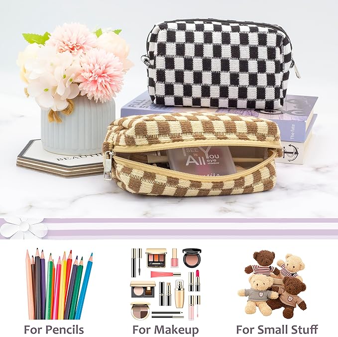 Pazimiik checkered makeup bag for