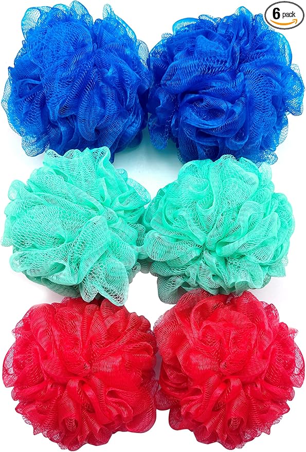 Amazon Basics Bath and Shower Loofah, Multicolor, Pack of 6