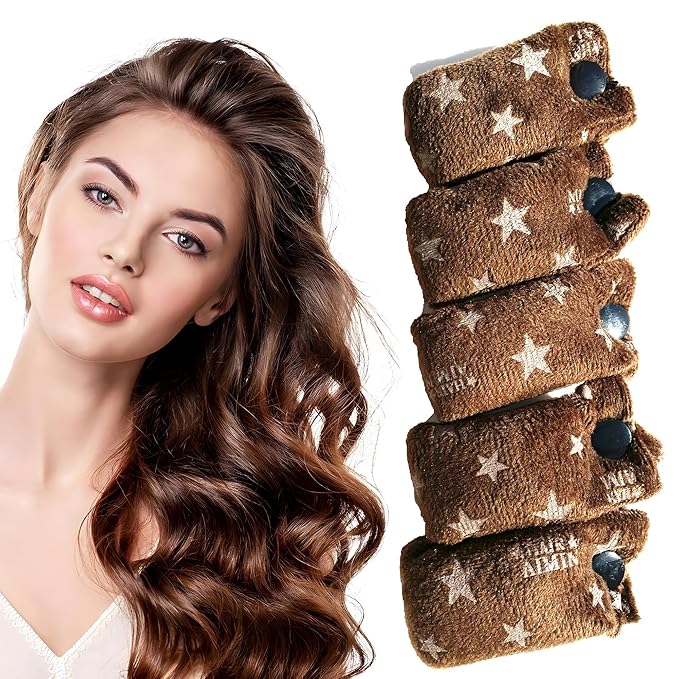 Aimin Hair Heatless Hair Curlers No Heat, Heatless Curls Overnight Blowout Rods, No Heat Hair Curlers To Sleep In, Soft Flexi Rods For Long Hair, Thick Curling Rod Styling Tools(20pcs star coffee)