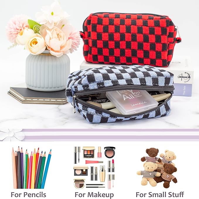 Pazimiik checkered makeup bag for