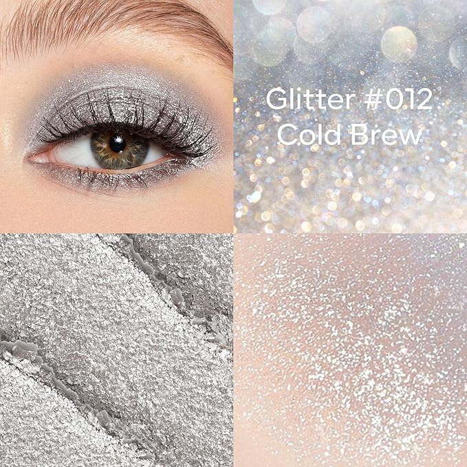 KYDA Single Glitter Eyeshadow, Metallic Silver Eyeshadow, Ultra-fine Lightweight Powder, Sparkling Blendable Formula, Daily Glossy Eyes Makeup, Cold Brew