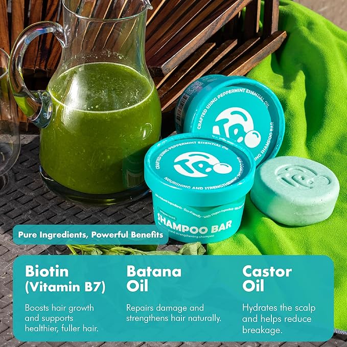 Castor Oil Shampoo Bar with Peppermint Essential Oils & Biotin - For Hair Growth, Strengthening, Thickening & Volumizing - Shampoo for Women and Men - Free of Parabens & Sulfates - Made in USA - 4.5oz
