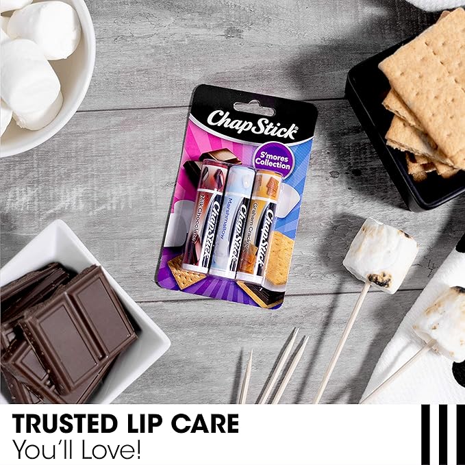 ChapStick Lip Balm, Ice Cream Collection 3-Pack, Ice Cream Classics 3-Pack + S’mores Collection – Fun & Flavorful Lip Care, Birthday Gift, Party Favors, Stocking Stuffers, 0.15 Oz Ea