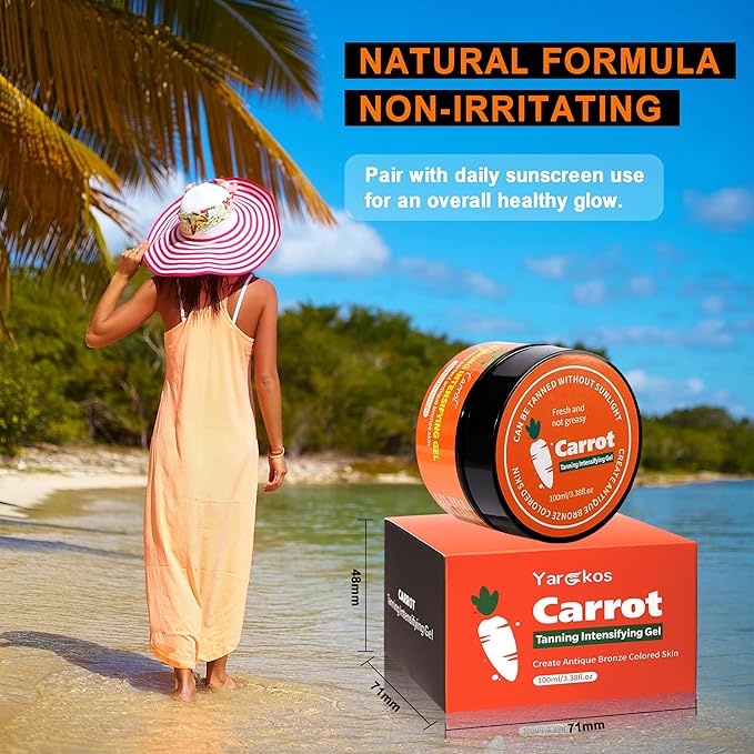 100ml Carrot Tanning Intensifying Gel, 3.38 fl.oz Intensive Tanning Gel, Tanning Bed Lotion Accelerator for Outdoor Sun, Women Natural Moisturizing Tanning Cream, Men Fast Bronzing Butter Tanning Oil