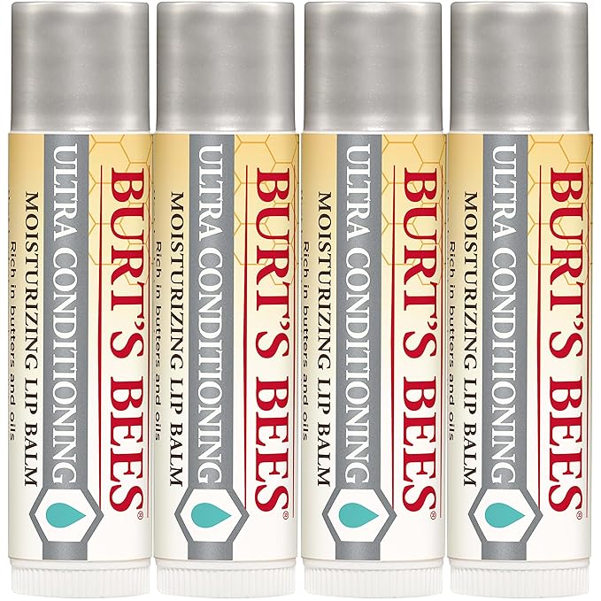 Burt's Bees Ultra Conditioning Moisturizing Lip Balm, Lip Moisturizer Rich in Oils and Butters, Natural Origin Lip Care, 4 Tubes, 0.15 oz.