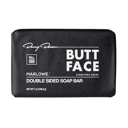 MARLOWE. No. 069 Butt Face Mens Soap, 7 Oz, Double Sided Moisturizing & Body Exfoliator Bar Soap with Pumice & Apricot Seed Powder, Crisp Sea Air, Fresh Sage + Cedarwood Scent