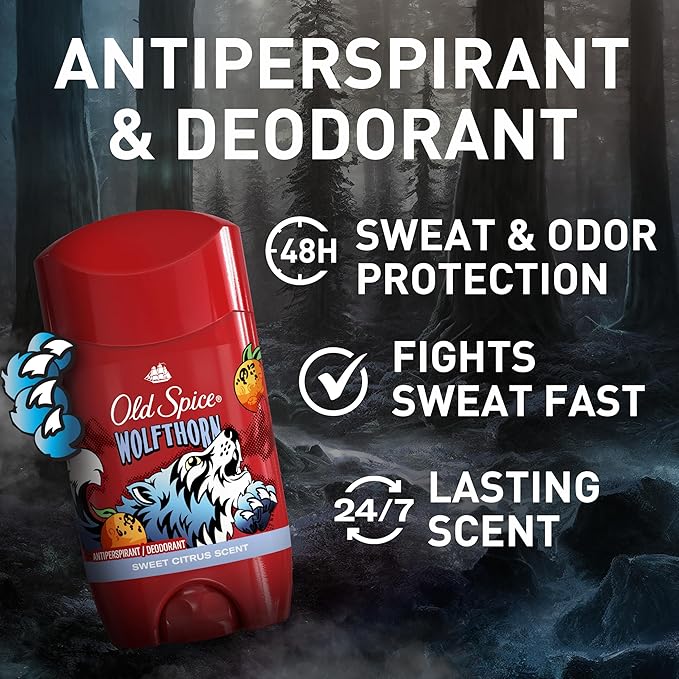 Old Spice Aluminum Free Deodorant for Men, 24/7 Odor Protection, 24/7 Freshness & Lasting Scent, Goes on Clear, Wolfthorn with Sweet Citrus Scent, 2.6 oz (Pack of 6)