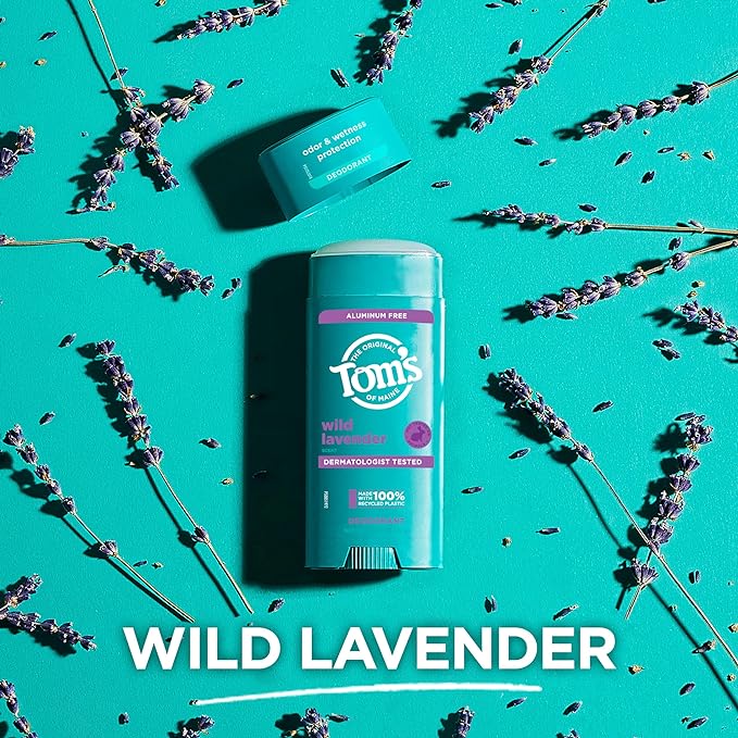 Tom's of Maine Wild Lavender Aluminum Free Natural Deodorant For Women & Men | Goes on Clear | Odor & Wetness Protection | Naturally Derived and Moisture-Locking Ingredients | 3.25 oz (2 Pack)