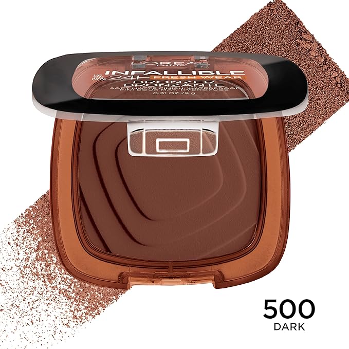 L'Oreal Paris Infallible Up to 24H Fresh Wear Soft Matte Longwear Bronzer. Waterproof, heatproof, Transfer, humidity and sweatproof, Dark, 0.31 oz