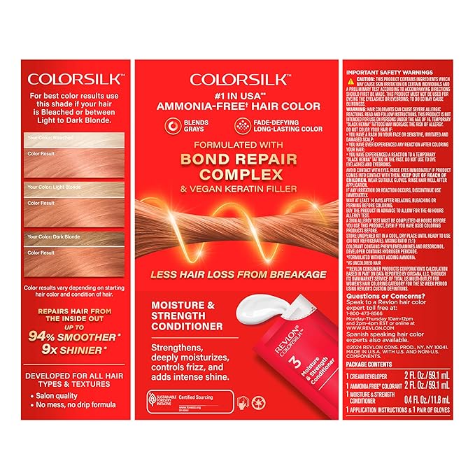 Revlon ColorSilk with Bond Repair Complex, Blonde Permanent Hair Color, 100% Gray Coverage, Ammonia Free Hair Dye, Vegan Keratin, 85B Strawberry Blonde (Pack of 3)