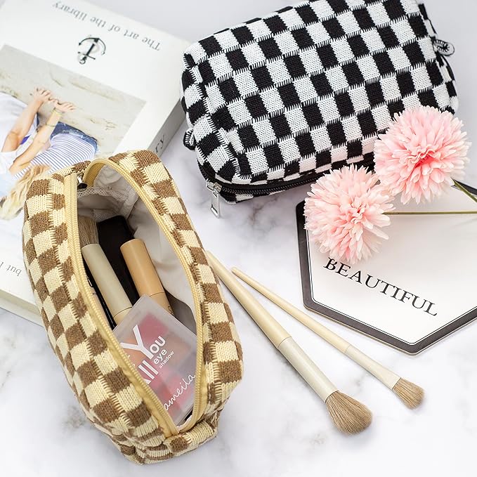 Pazimiik checkered makeup bag for