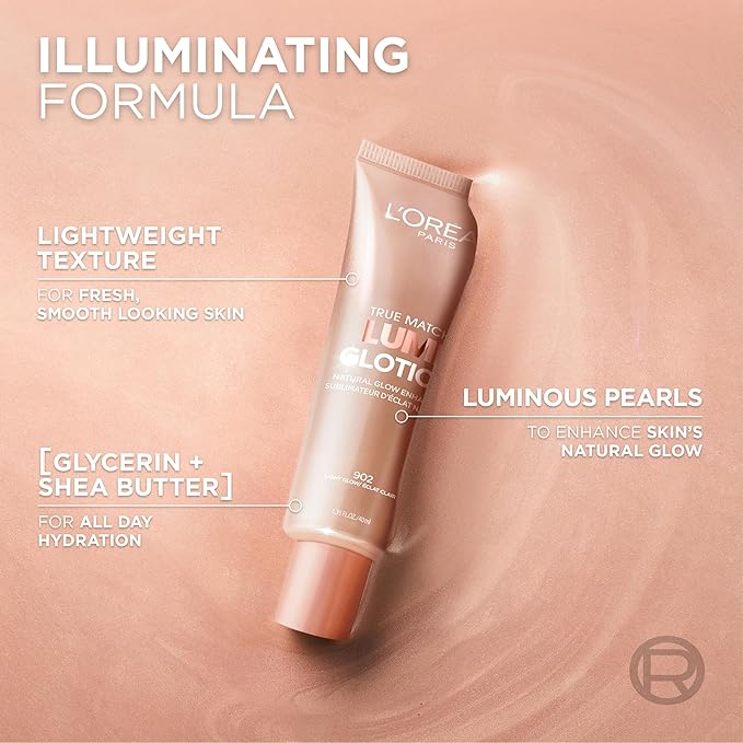 L'Oreal Paris Makeup True Match Lumi Glotion, Natural Glow Enhancer, Illuminator Highlighter, Bronzing Drops For a Sun-Kissed Glow, 902 Light