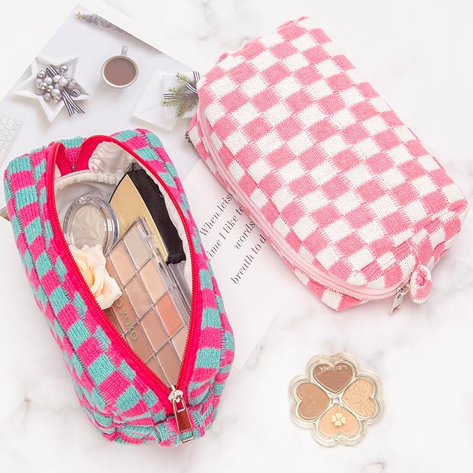 Pazimiik checkered makeup bag for