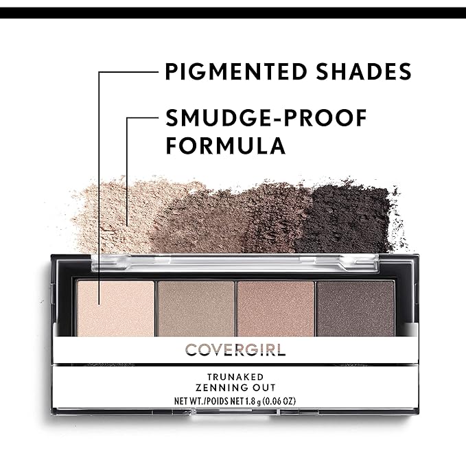 COVERGIRL TruNaked Quad Eyeshadow Palette, Zenning Out, 6 Shades, 0.06 Fl Ounces, Shimmer Fade-Proof Formula, Pigmented Shades