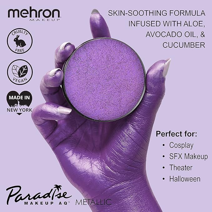 Mehron Paradise FX Metallics – Metallic Purple 1.4 oz | Professional Water Activated Shimmering Metallic Paint for Raves, Costumes, Special Effects, Halloween, Stage, Screen, Theater & Cosplay FX