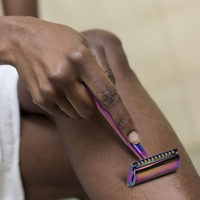 Safety Razor for Women,Safety Razor with 5 Blades,Women Razor with a Delicate Box,Free of Plastic (Stand Style Rainbow Razor)