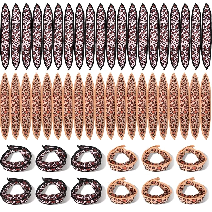 Bememo 40 Pieces Soft Curlers Hair Rollers Pillow Rollers for Hair Satin Sponge Curlers to Sleep in Overnight Heatless No Heat for Long Short Foam Rag Large Styling Tools(Leopard)