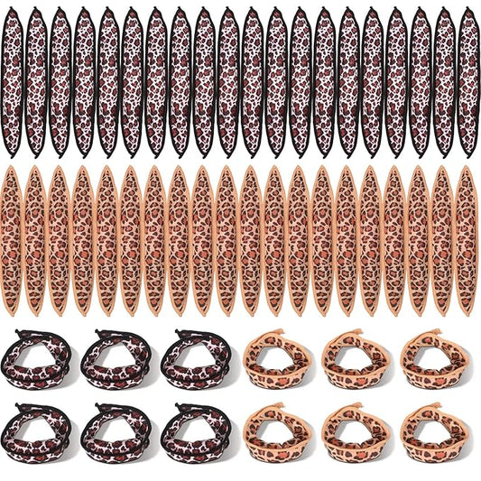 Bememo 40 Pieces Soft Curlers Hair Rollers Pillow Rollers for Hair Satin Sponge Curlers to Sleep in Overnight Heatless No Heat for Long Short Foam Rag Large Styling Tools(Leopard)