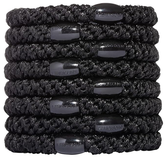 L. Erickson Pony Hair Ties - Black - 8 Pack Ponytail Holders - No Damage Hair Accessories for Women