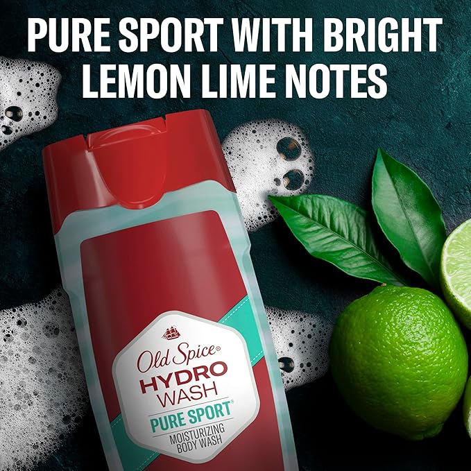Old Spice Moisturizing Body Wash for Men, Hydro Wash, 2-in-1 Long Lasting Scent & Deep Hydration, 24/7 Shower Fresh, Pure Sport Scent, 21 oz (Pack of 4)