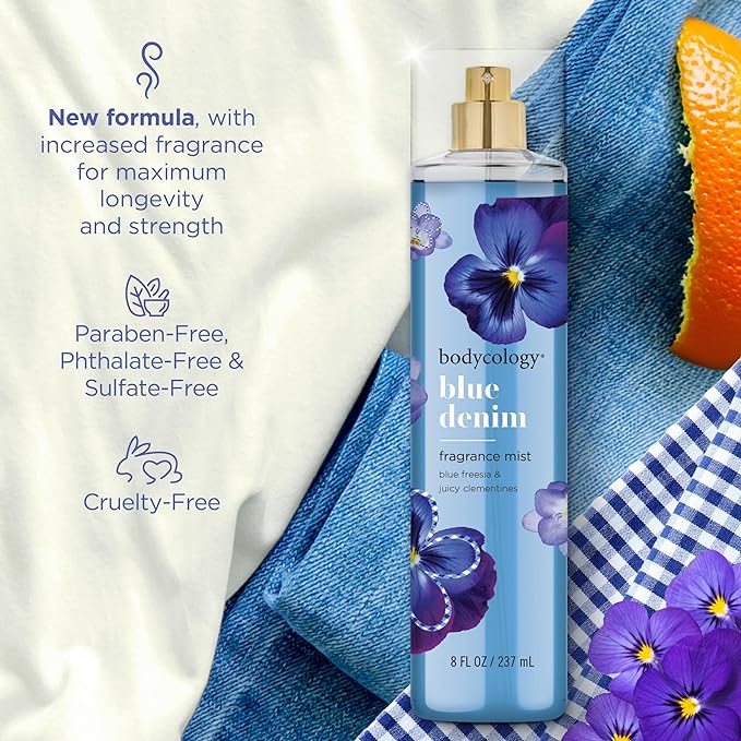 Bodycology Long-Lasting Fragrance Body Mist, Blue Denim, 8 fl oz