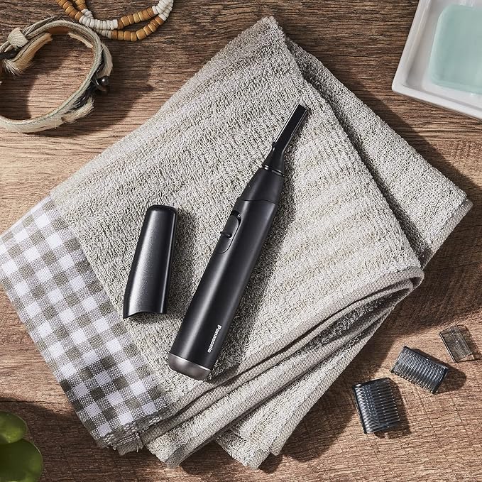 Panasonic Facial Hair Trimmer for Sensitive Skin, Unisex Detailer with Flexible Head, Gentle on Acne, Includes 2 Eyebrow Attachments, Wet/Dry - ER-GM40-K (Black)