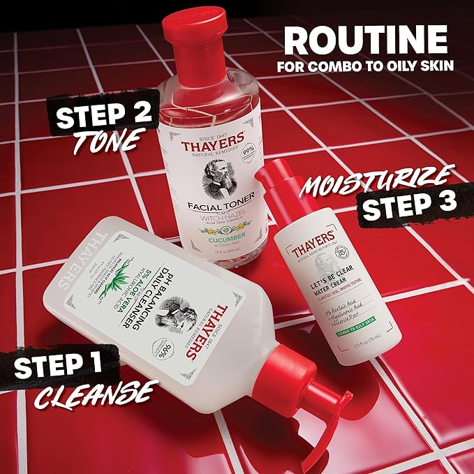 THAYERS Let's Be Clear Water Face Cream, Moisturizer with Azelaic Acid and Hyaluronic Acid, Skin Care for Combination to Oily Skin, 2.5 Oz