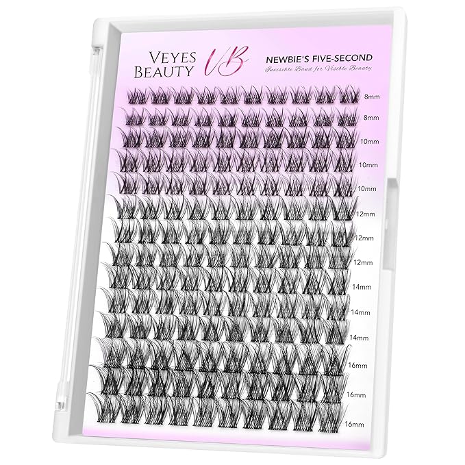 VEYESBEAUTY Lash Clusters Individual Eyelash Extensions Thin & Invisible Band DIY False Eyelashes for Self-application Newbie's Five-Second Series Wispy Lash Tray, LuxeBold 8-16mm Mixed Length