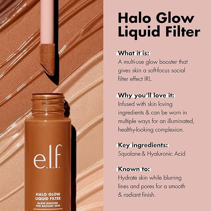 e.l.f. Halo Glow Liquid Filter, Complexion Booster For 3 Light/Medium