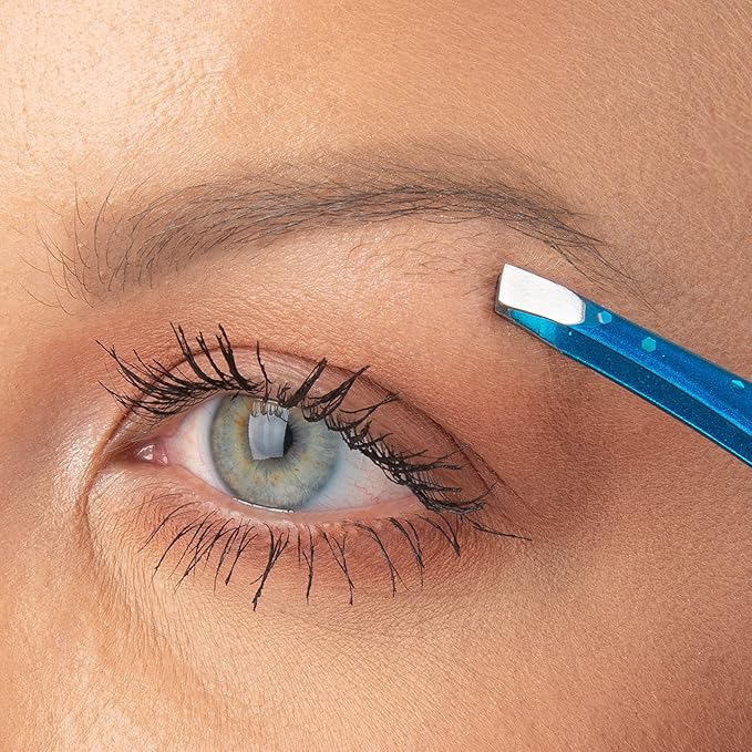 TRIM Azure Collection Slant Tip Tweezer – Precision-Ground Tips Grasp Even The Finest Hairs – Angled to Align with The Brow's Natural Arch – Calibrated Tension for More Control – Stainless Steel