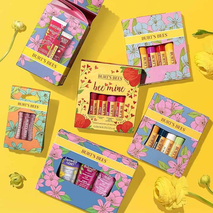 Burt's Bees Bee Mine Lip Balm Gift Set, Strawberry, Dragonfruit Lemon, Pomegranate and Watermelon, 4 Personalized Lip Balms, Pack May Vary
