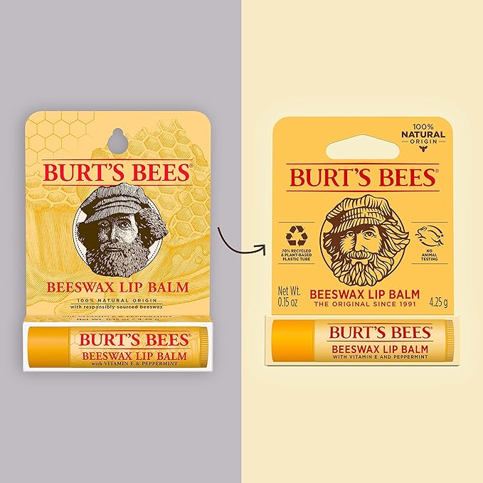 Burt's Bees Beeswax Lip Balm, Lip Moisturizer With Responsibly Sourced Beeswax, Tint-Free, Natural Conditioning Lip Treatment, 1 Tube, 0.15 oz.