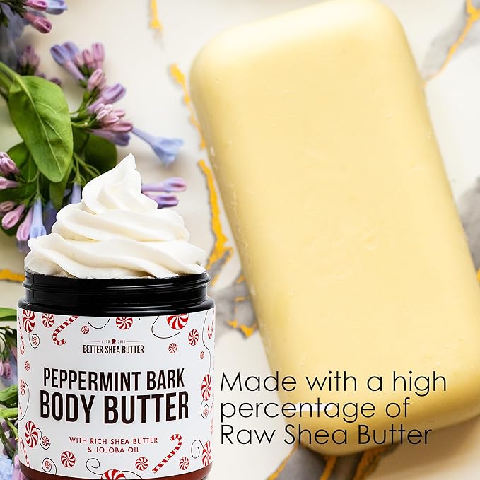 Peppermint Bark Whipped Body Butter | Limited Edition Christmas Lotion | Dry Skin Moisturizer with Shea Butter and Jojoba Oil | Natural Body Butter Holiday Edition