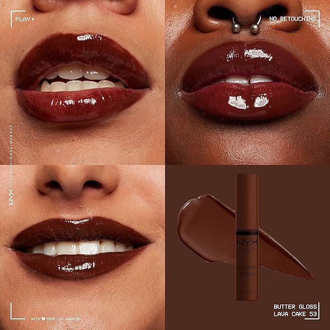 NYX PROFESSIONAL MAKEUP Butter Gloss Brown Sugar, Non-Sticky Lip Gloss - Lava Cake (Rich Brown)